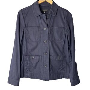 Talbots Utility Jacket Women XS Navy Blue Cotton Tencel Chore Coat Button Front